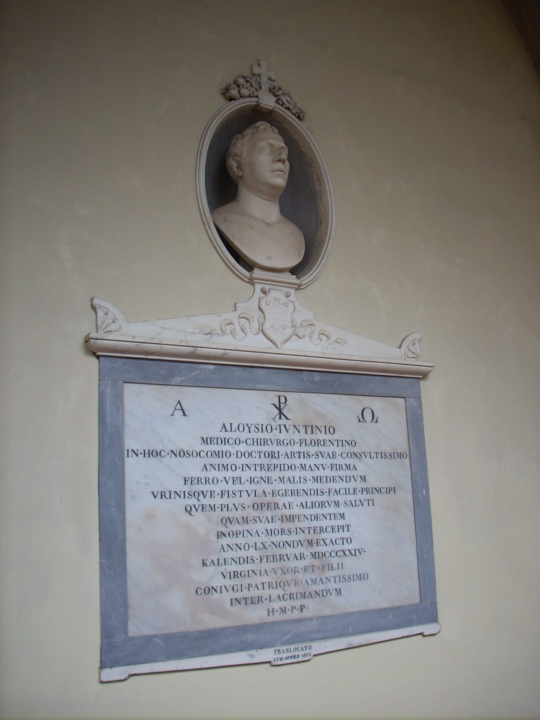 Luigi Giuntini's bust and funeral tablet, Ospedale di Santa Maria Nuova, Florence - 01.JPG